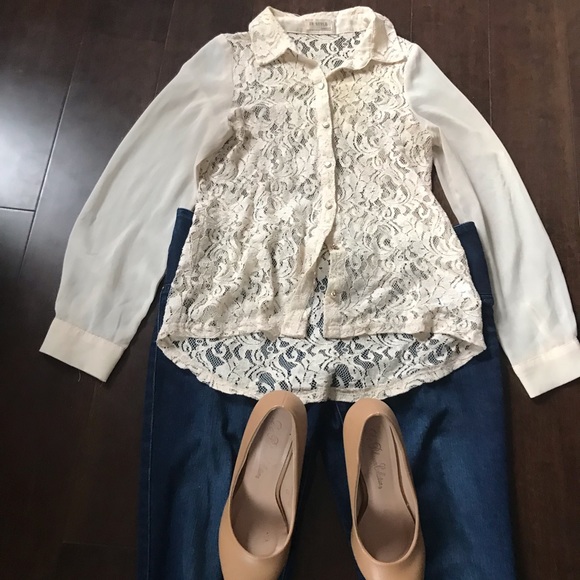 Cream colored button down lace shirt - Picture 1 of 8